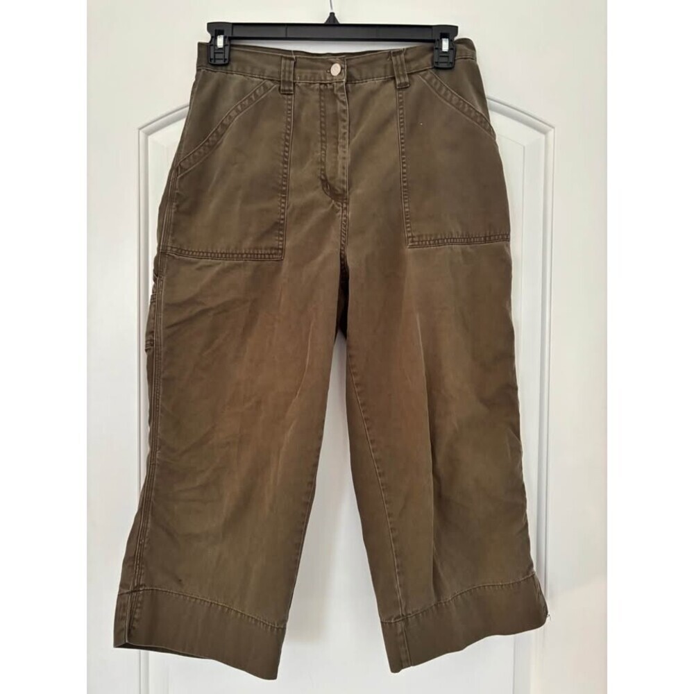 Vintage Bill Blass Jeans Utility Crop Pants Women Size 14 Olive Brown Cotton